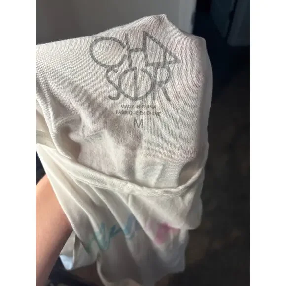 Chaser Tank Top Women’s Size Medium White Cotton Muscle Tee “Chill Out” Print - Picture 3 of 4